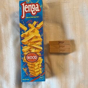 Vintage Milton Bradley-Hasbro Jenga Game with Blue and Yellow Packaging
